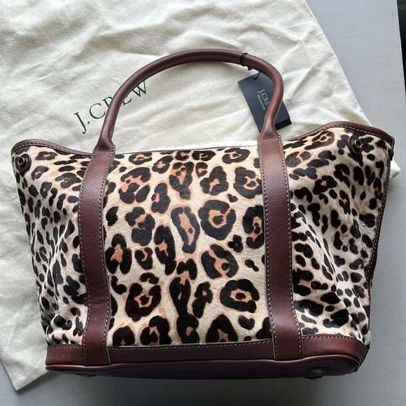 NWT J.Crew Collection Leather and calf hair tote. - Picture 4 of 14